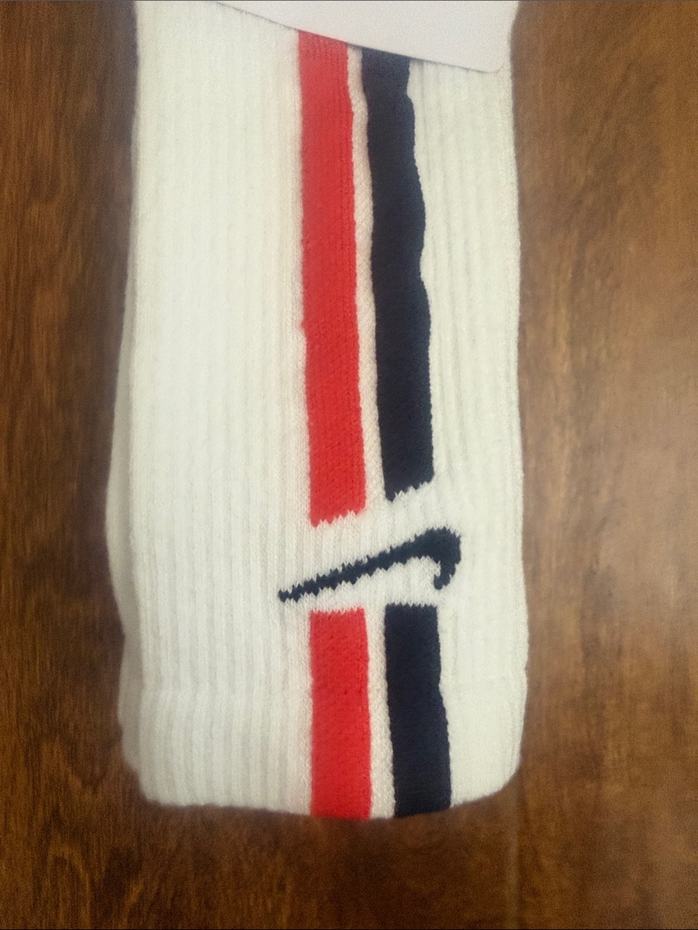 Nike Crew Socks in White with Red & Black Stripe Accents - Picture 4 of 9